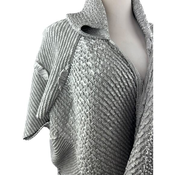 Candiss Cole Art-To-Wear Jacket Silver Crinkle Open Front One Size Quiet Luxury - Picture 3 of 16